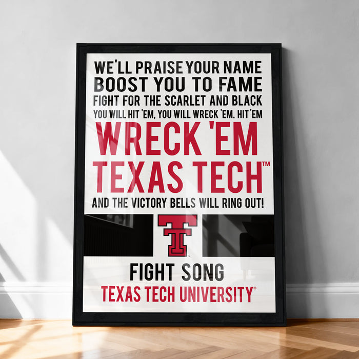 The image is a framed poster with text promoting Texas Tech University.