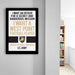 a framed poster with a humorous message about wanting an officer for a secret and dangerous mission, stating that the person wants a West Point football player. The poster is hung on a wall, and there is a bookshelf visible in the background.