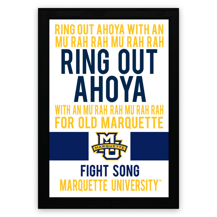 The image is a framed poster with text and logos related to Marquette University.