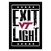 a framed poster with the text "EXIT LIGHT" prominently displayed.