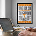 a person working on a laptop at a desk, with a framed poster on the wall behind them that reads "GIVE HIM SIX TOUCHDOWN TENNESSEE".