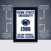 The image is a framed poster from Penn State University, featuring the Penn State University logo and the text "College Football National Champions" along with a description of the poster as a "Premium Printed" and "Shipped Flat" gift.