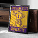 A framed poster featuring a cartoon tiger wearing a Louisiana State University jersey, with the text "LOUISIANA STATE EST. 1860 UNIVERSITY" displayed prominently.