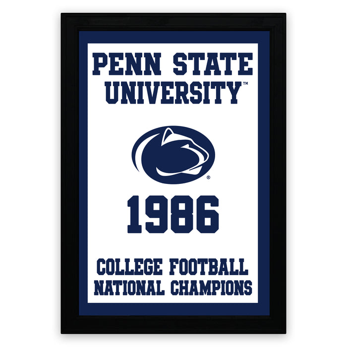 The image is a framed poster for Penn State University celebrating their 1986 College Football National Champions victory.