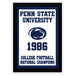 The image is a framed poster for Penn State University celebrating their 1986 College Football National Champions victory.