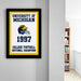 A framed poster on a wall celebrating the University of Michigan's 1997 College Football National Champions.