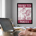 a framed poster of a turkey on a wall, with the text "VIRGINIA TECH EST. 1872 HOKIES" displayed prominently. In the foreground, there is a laptop computer and a coffee mug on a desk, suggesting a workspace or home office setting.