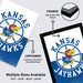 The image is a promotional graphic for Kansas Jayhawks basketball team, featuring two framed and unframed versions of the team's logo and text.