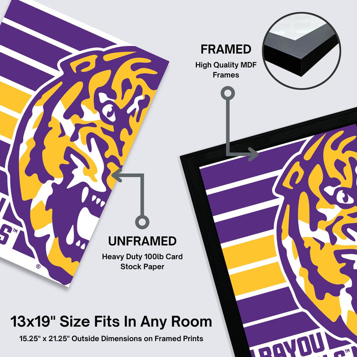 Limited Edition LSU Tigers Bayou Bengals Poster Art Print 13x19"