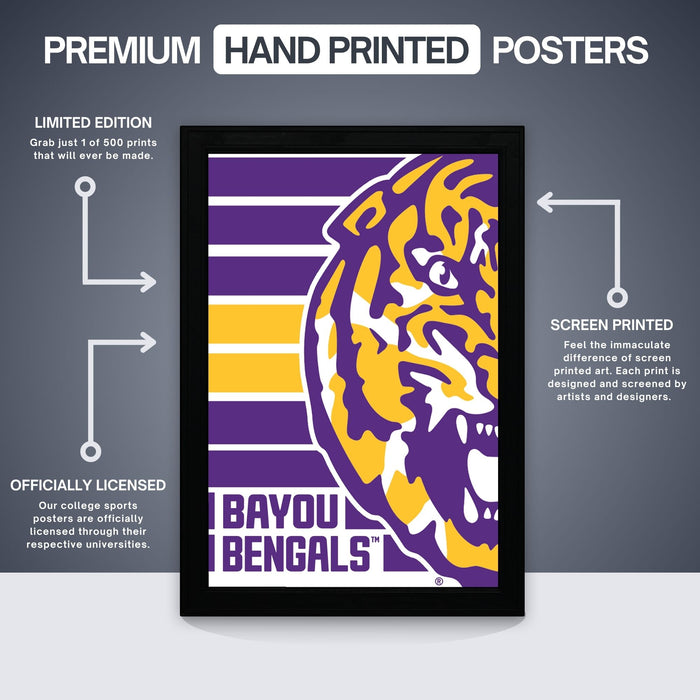 Limited Edition LSU Tigers Bayou Bengals Poster Art Print 13x19"