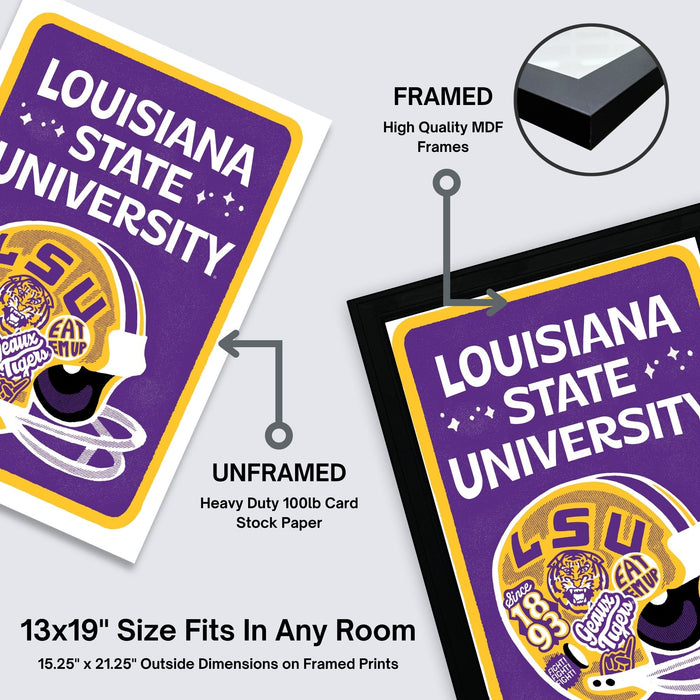 Limited Edition LSU Tigers Vintage Helmet Poster - Artist Series by Hans Bennewitz - 13x19"