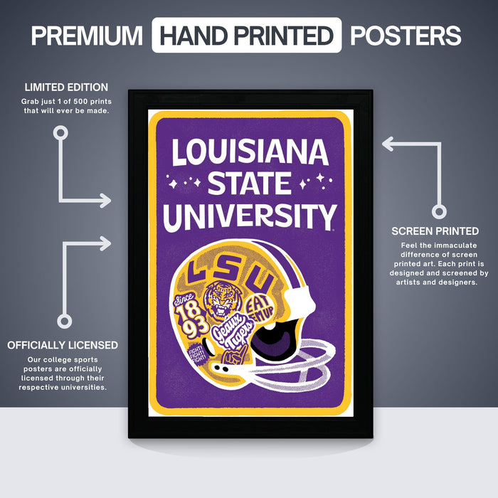 Limited Edition LSU Tigers Vintage Helmet Poster - Artist Series by Hans Bennewitz - 13x19"