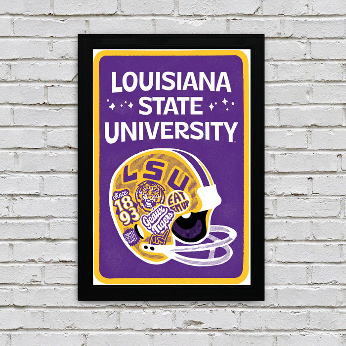 Limited Edition LSU Tigers Vintage Helmet Poster - Artist Series by Hans Bennewitz - 13x19"