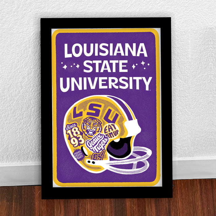 Limited Edition LSU Tigers Vintage Helmet Poster - Artist Series by Hans Bennewitz - 13x19"