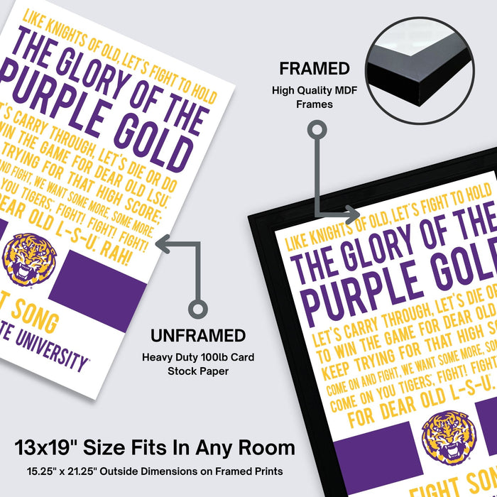 Limited Edition LSU Tigers Fight Song Poster - Glory of the Purple Gold Art Print 13x19"