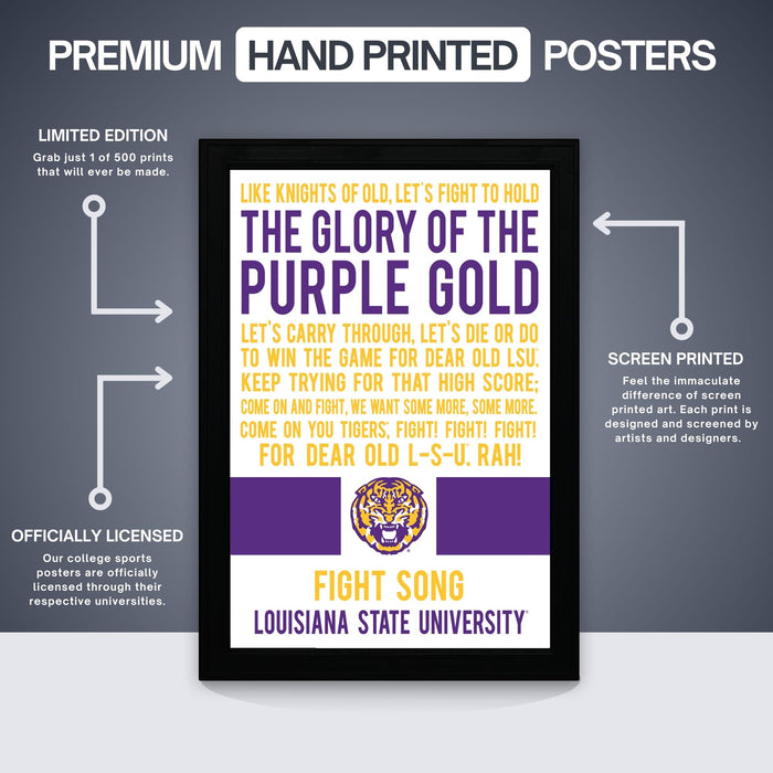 Limited Edition LSU Tigers Fight Song Poster - Glory of the Purple Gold Art Print 13x19"