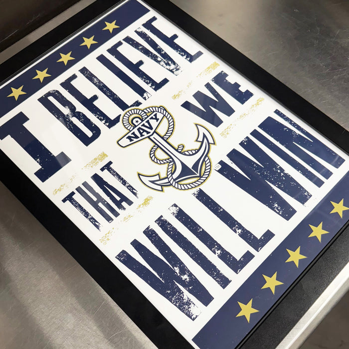 Limited Edition Navy Midshipmen I Believe We Will Win Letterpress Poster Art Print - 13x19"