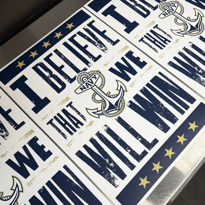 Limited Edition Navy Midshipmen I Believe We Will Win Letterpress Poster Art Print - 13x19"