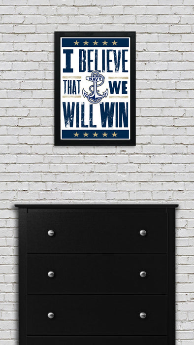 Limited Edition Navy Midshipmen I Believe We Will Win Letterpress Poster Art Print - 13x19"