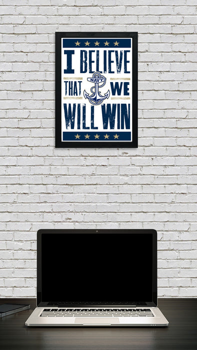 Limited Edition Navy Midshipmen I Believe We Will Win Letterpress Poster Art Print - 13x19"