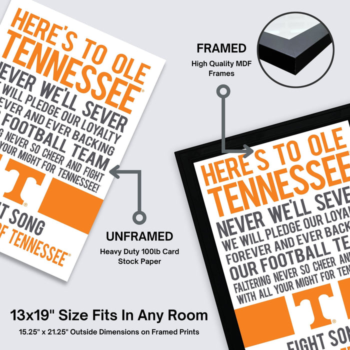 Limited Edition Tennessee Volunteers Fight Song - Down The Field Tennessee Vols Poster Art - 13x19"