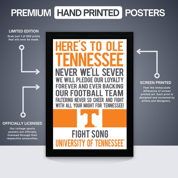 Limited Edition Tennessee Volunteers Fight Song - Down The Field Tennessee Vols Poster Art - 13x19"