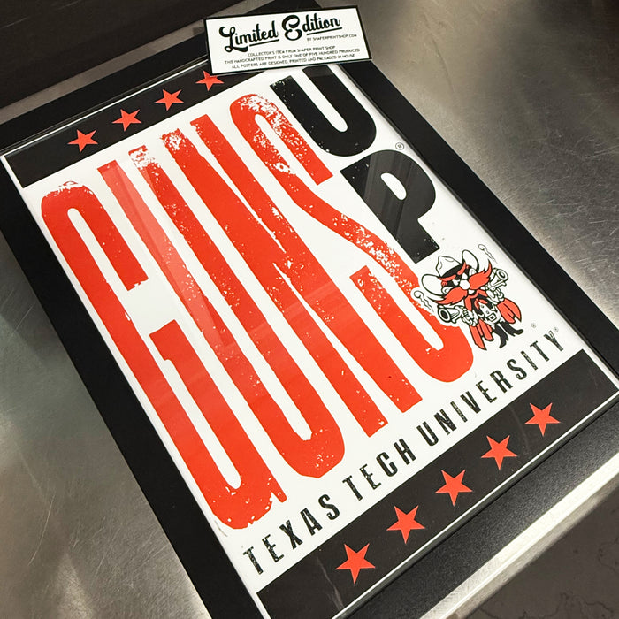 Limited Edition Texas Tech Red Raiders Guns Up Letterpress Poster Print Art - 13x19"