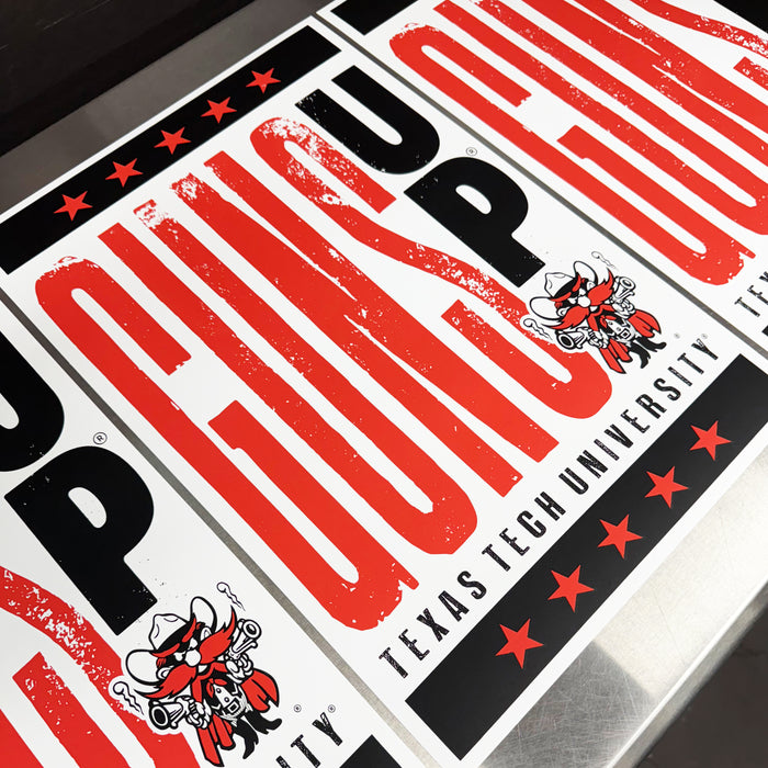 Limited Edition Texas Tech Red Raiders Guns Up Letterpress Poster Print Art - 13x19"