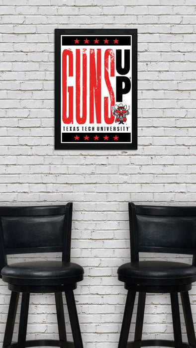 Limited Edition Texas Tech Red Raiders Guns Up Letterpress Poster Print Art - 13x19"