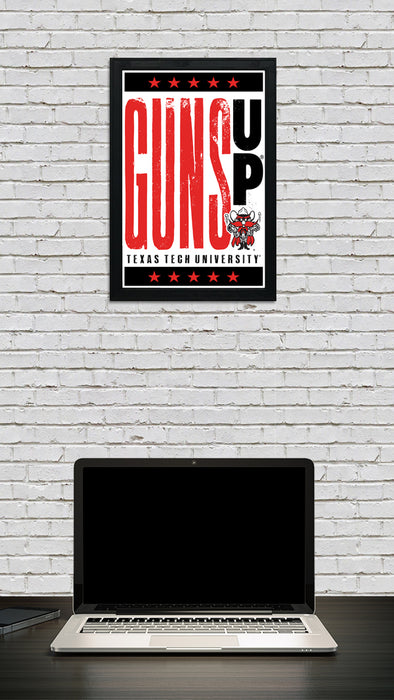 Limited Edition Texas Tech Red Raiders Guns Up Letterpress Poster Print Art - 13x19"