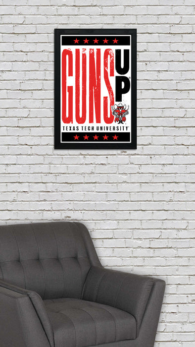 Limited Edition Texas Tech Red Raiders Guns Up Letterpress Poster Print Art - 13x19"