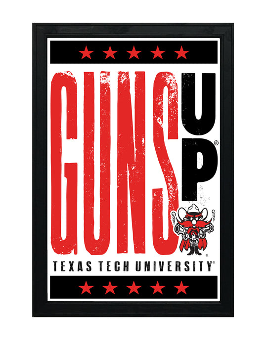 Limited Edition Texas Tech Red Raiders Guns Up Letterpress Poster Print Art - 13x19"