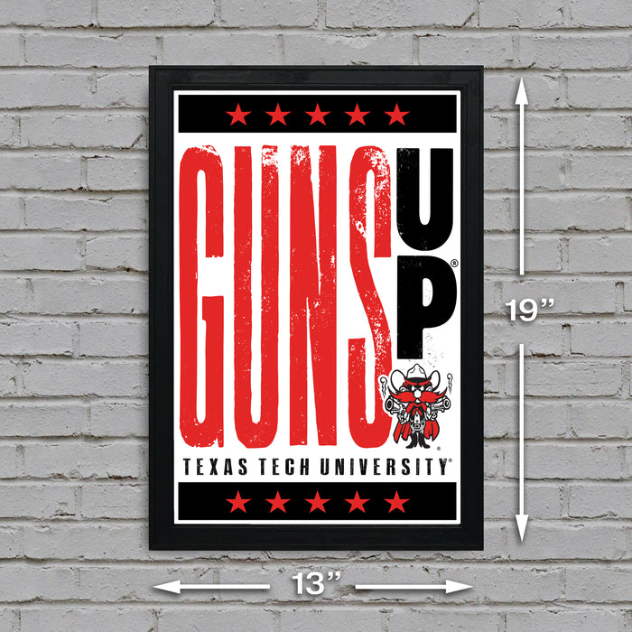 Limited Edition Texas Tech Red Raiders Guns Up Letterpress Poster Print Art - 13x19"