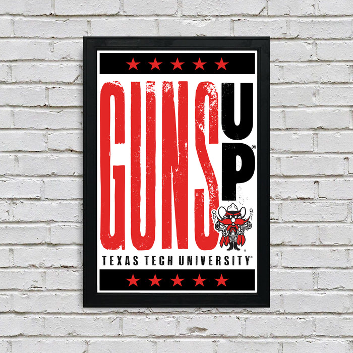 Limited Edition Texas Tech Red Raiders Guns Up Letterpress Poster Print Art - 13x19"