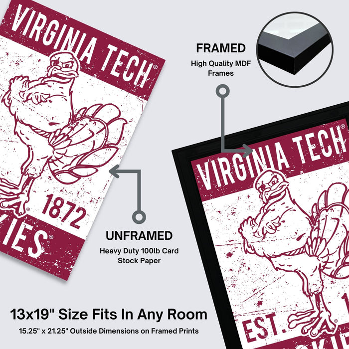 Limited Edition Virginia Tech Hokie Bird Vintage Poster Art Print