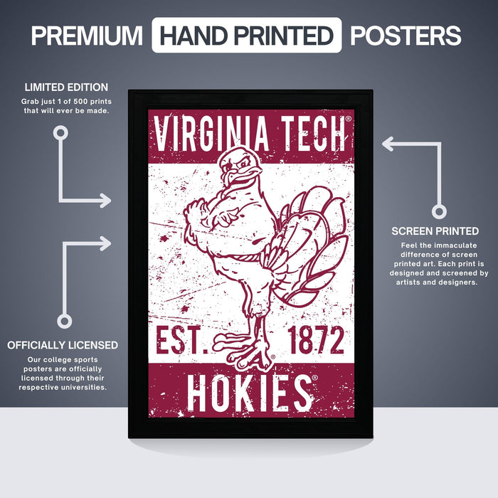 Limited Edition Virginia Tech Hokie Bird Vintage Poster Art Print