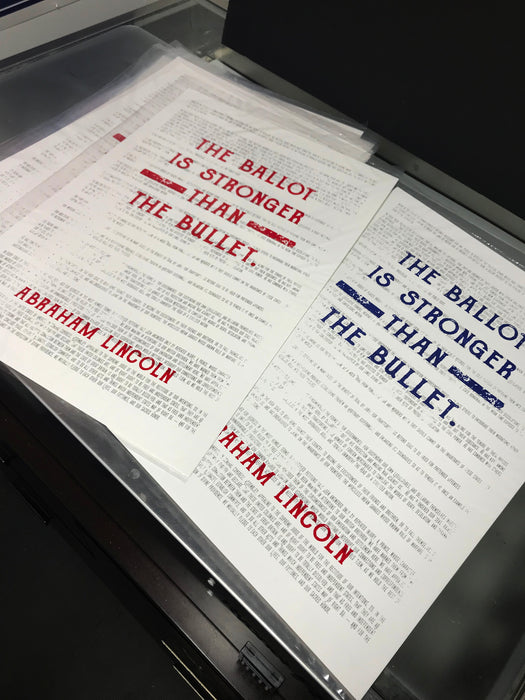 Limited Edition Abraham Lincoln Poster Art - Ballot Stronger than Bullet Quote Blue and Red - 13x19"