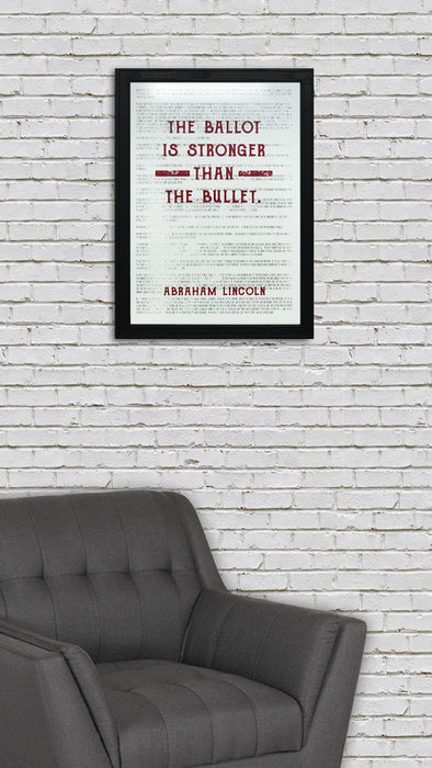 Limited Edition Abraham Lincoln Art Poster - Ballot Stronger than Bullet Quote Red - 13x19"