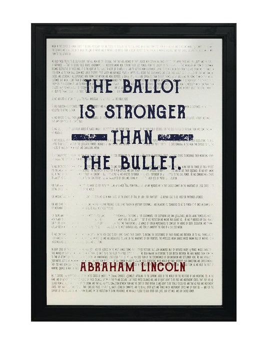 Limited Edition Abraham Lincoln Poster Art - Ballot Stronger than Bullet Quote Blue and Red - 13x19"