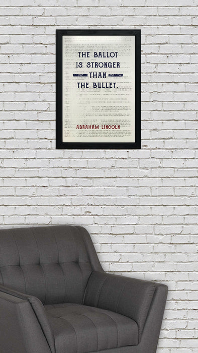 Limited Edition Abraham Lincoln Poster Art - Ballot Stronger than Bullet Quote Blue and Red - 13x19"