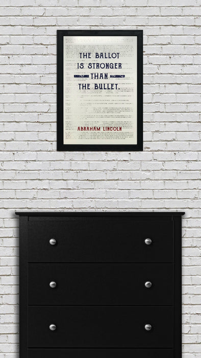 Limited Edition Abraham Lincoln Poster Art - Ballot Stronger than Bullet Quote Blue and Red - 13x19"