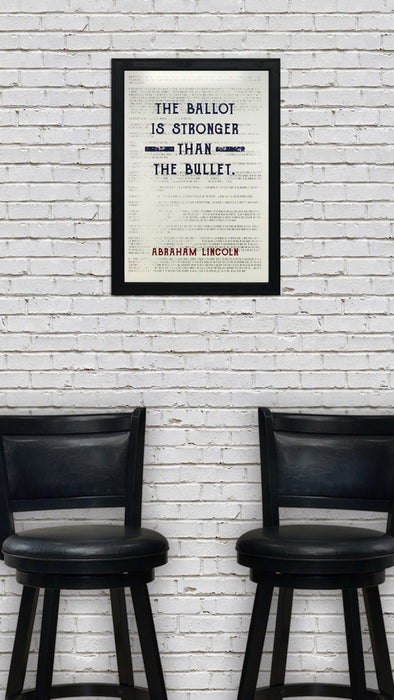 Limited Edition Abraham Lincoln Poster Art - Ballot Stronger than Bullet Quote Blue and Red - 13x19"