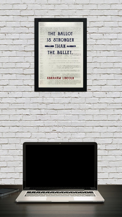 Limited Edition Abraham Lincoln Poster Art - Ballot Stronger than Bullet Quote Blue and Red - 13x19"