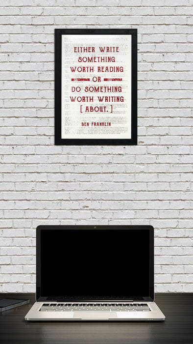 Limited Edition Ben Franklin Poster Art - Write Something or Do Something Motivational Art Print Red - 13x19"