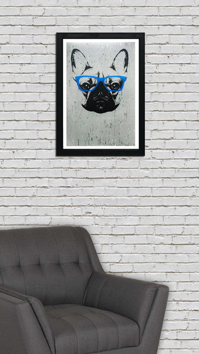 Limited Edition French Bulldog with Blue Glasses Art Poster / Print - 13x19"