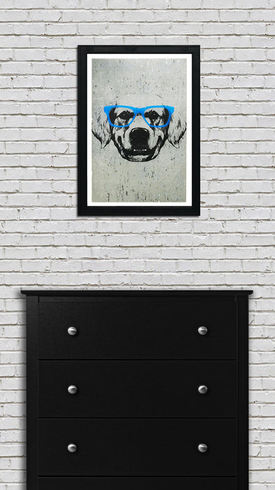 Limited Edition Golden Retriever with Blue Glasses Art Print / Poster - 13x19"