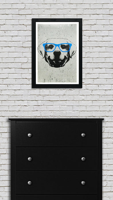 Limited Edition Labrador Retriever with Blue Glasses Art Print / Poster - 13x19"