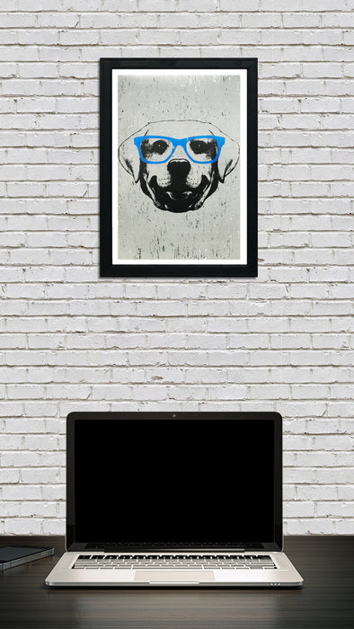 Limited Edition Labrador Retriever with Blue Glasses Art Print / Poster - 13x19"