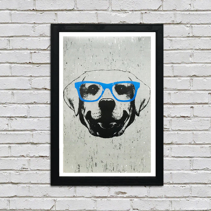 Limited Edition Labrador Retriever with Blue Glasses Art Print / Poster - 13x19"