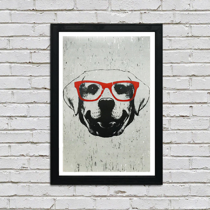 Limited Edition Labrador Retriever with Orange Glasses Art Print / Poster - 13x19"